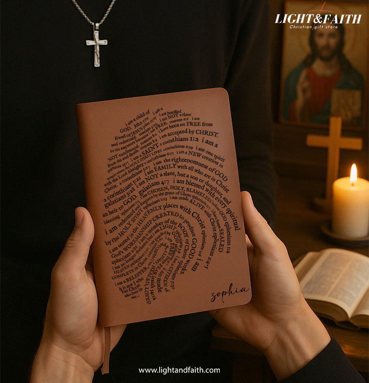 Personalized Christian Journal with Inspirational Scripture Fingerprint Design, Custom Name Prayer Notebook, Religious Gift, First Communion Gifts, Birthday. NBLAF07